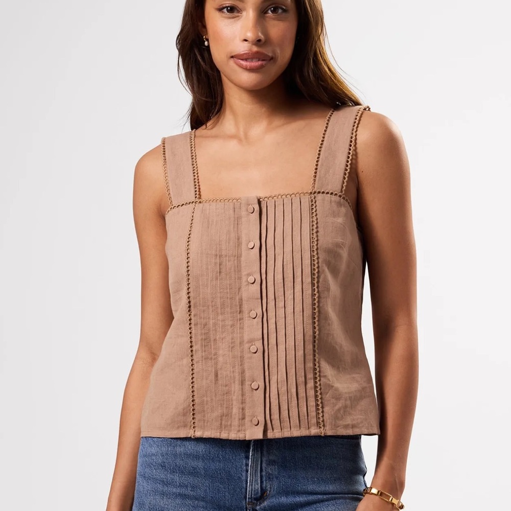 Amour Vert Crochet Trim Tank Top Size Medium in Sand Linen Organic Cotton NWT